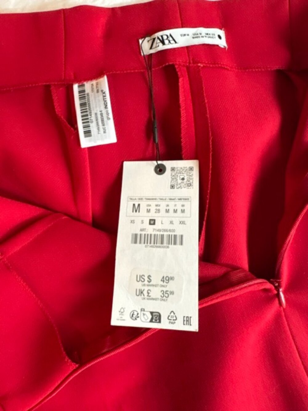 NWT Zara Red High Waisted Slacks Size Medium - Picture 5 of 5